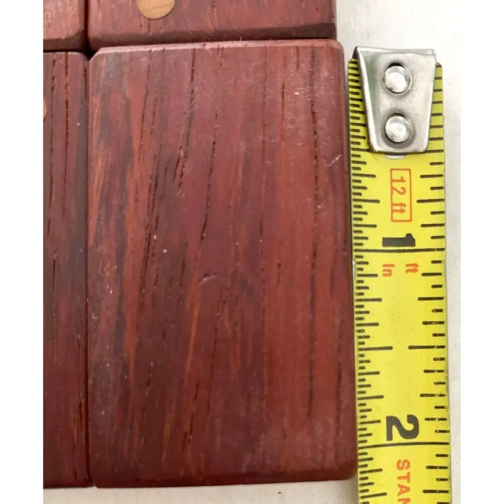 Vintage Wooden Dominoes Set Double 6 Handcrafted Red Wood 28 Tiles Velvet Bag